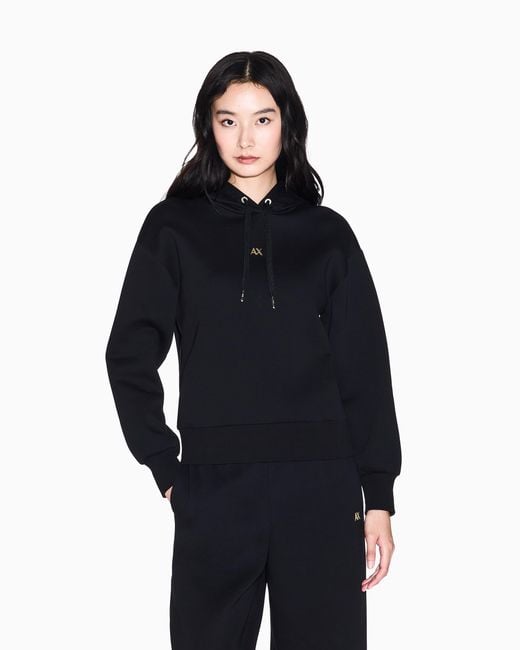 ARMANI EXCHANGE Black Bonded Cotton Stretch Hoodie