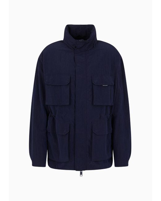 Armani Exchange Blue Field Jacket In Technical Fabric With Pockets for men