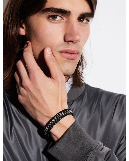 Armani Exchange Black Leather Chain Bracelet for Men - Lyst