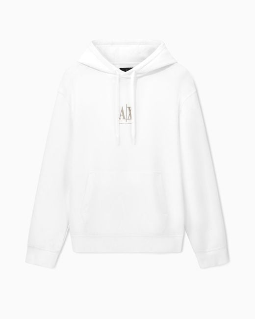 ARMANI EXCHANGE White Stretch Cotton Hoodie With A Kangaroo Pocket And Logo Icon for men