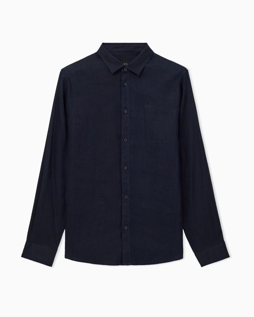 ARMANI EXCHANGE Blue Regular Fit Linen Shirt for men