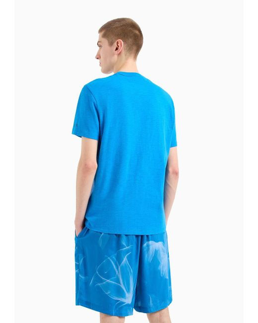 T-shirt Regular Fit In Cotone Con Maxi Stampa Foliage di Armani Exchange in Blue da Uomo