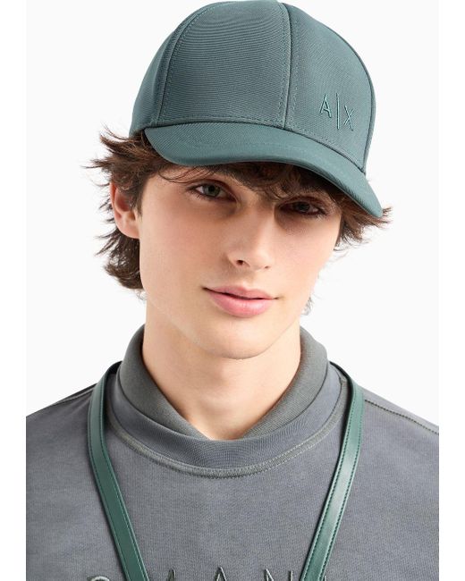 Armani Exchange Green Hat With Visor In Technical Fabric With Logo for men