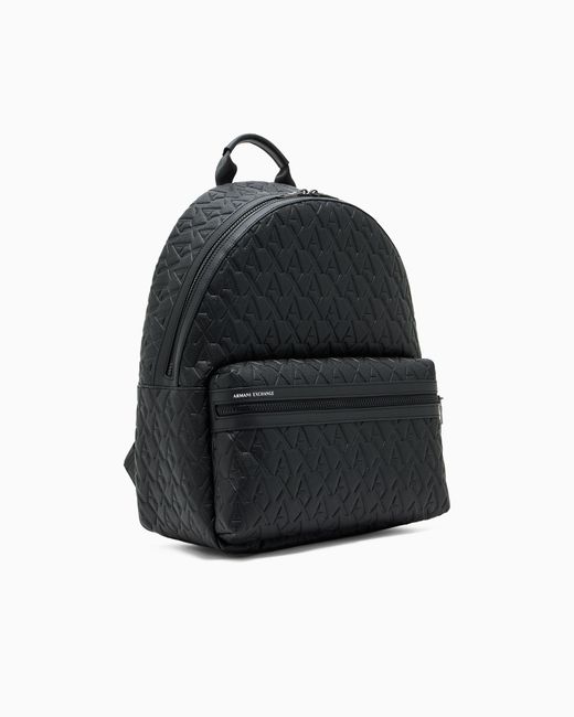 ARMANI EXCHANGE Black Backpack With Embossed Pattern And Front Zip Pocket for men