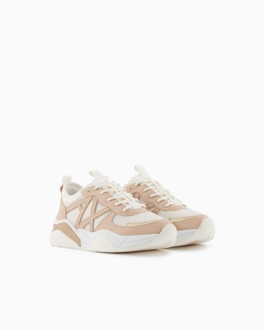 ARMANI EXCHANGE White Urban Mesh And Microsuede Sneakers