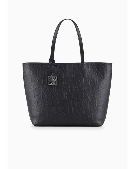Armani Exchange Black Shopper With Embossed All-over Logo