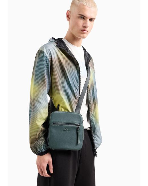 Armani Exchange Green Matte Flat Crossbody Bag for men