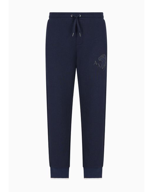 Armani Exchange Blue Cotton Jogger Trousers With Side Print for men