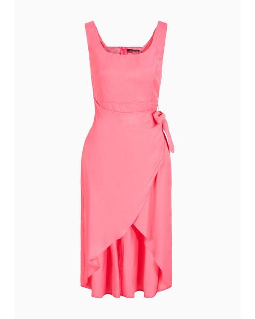 Armani Exchange Pink Tulip Dress In Viscose Twill With Bow