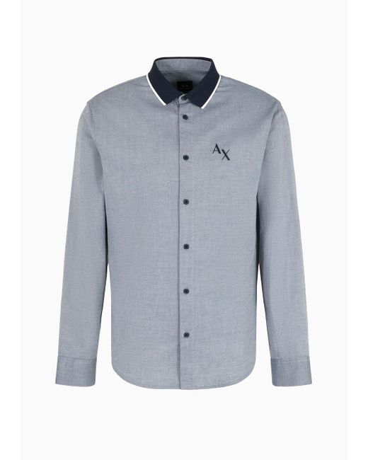 Armani Exchange Blue Regular Fit Shirt In Yarn Dyed Cotton Oxford With Logo for men
