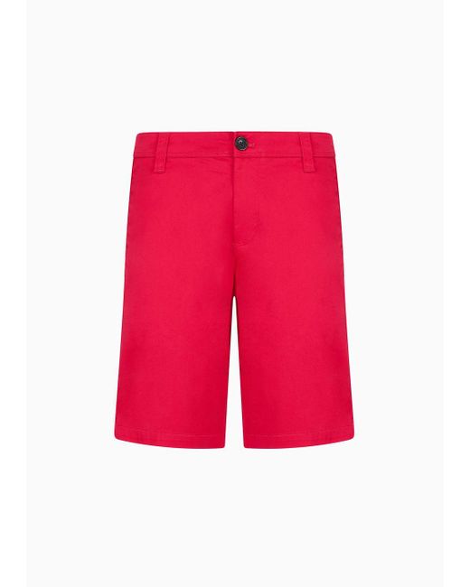 Armani Exchange Red Stretch Cotton Poly Satin Bermuda Shorts for men