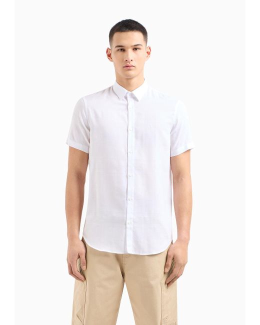 Armani Exchange White Regular Fit Short-sleeved Shirt In Cotton And Modal for men