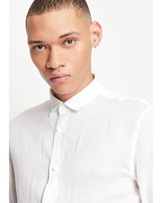 Armani Exchange White Regular Fit Linen Shirt for men