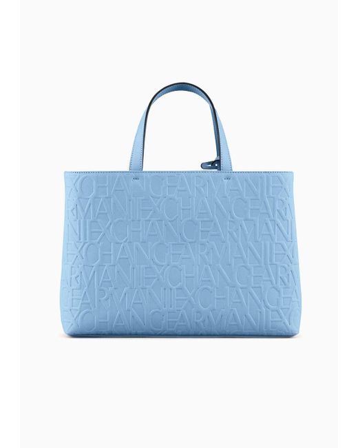 Armani Exchange Blue Embossed Medium Tote Bag