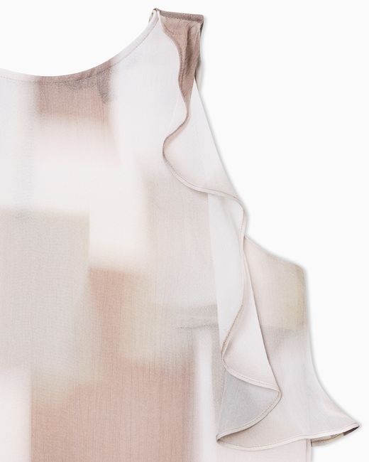 ARMANI EXCHANGE White Abstract Print Viscose Top With Ruffles