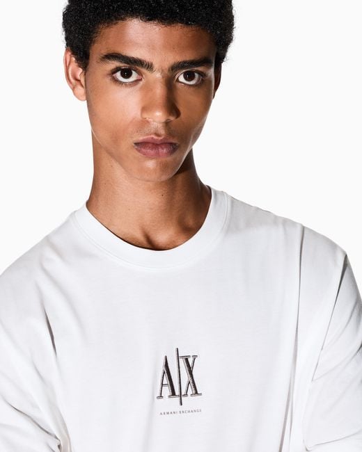 ARMANI EXCHANGE White Regular Fit Cotton Jersey T-Shirt With A Logo Icon for men
