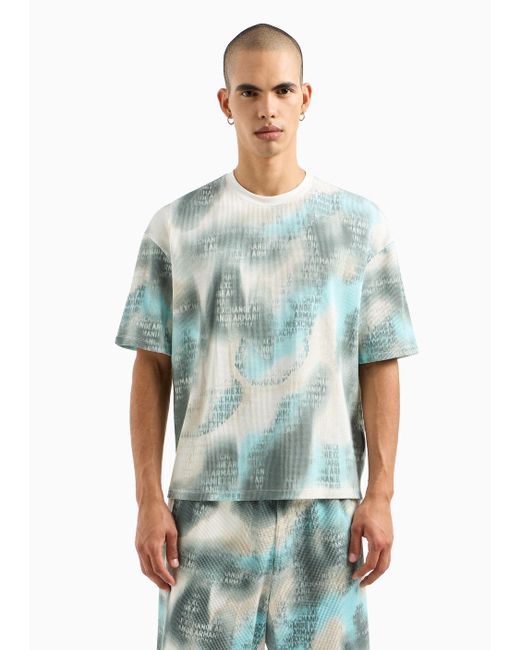 Armani Exchange Blue Relaxed Fit T-shirt In Camou Fabric for men