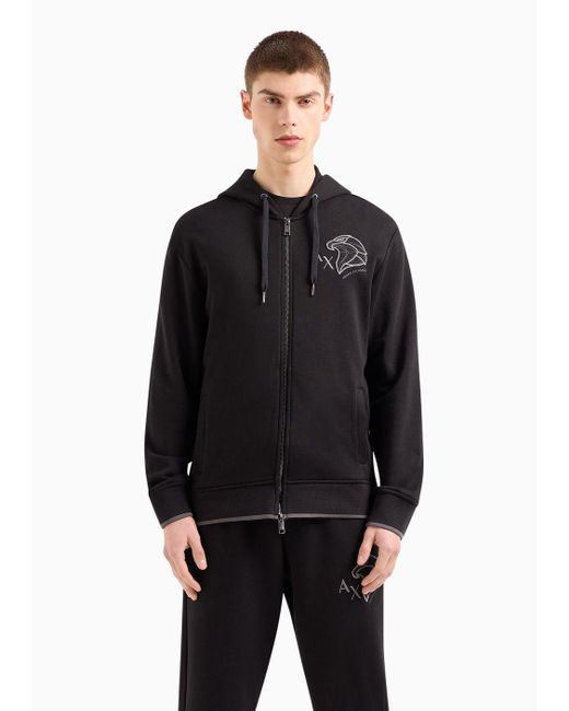 Armani Exchange Black Zip And Hood Sweatshirt With Embroidered Tiger for men