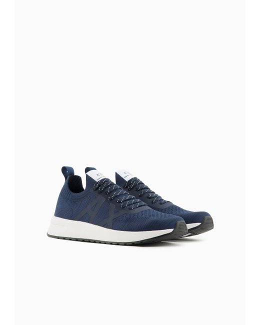 Armani Exchange Blue Fabric Sneakers With Mesh Inserts for men