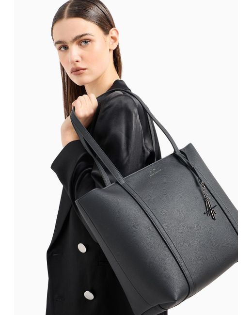Shopping Bag Con Doppi Manici E Charm Logo di Armani Exchange in Black