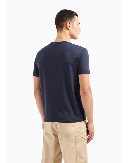 Armani Exchange Blue Pima Cotton Jersey T-shirt With Maxi Logo Print for men
