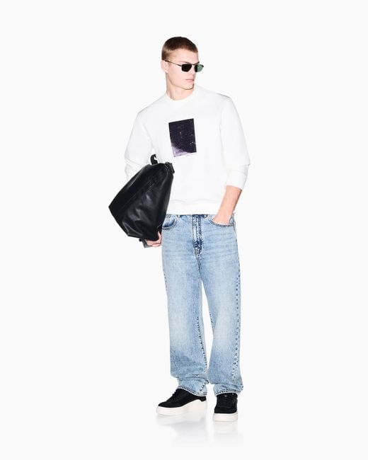 ARMANI EXCHANGE White Stretch Modal Sweatshirt for men