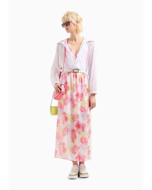 Armani Exchange Pink Long Crepe Dress With Asv Pattern