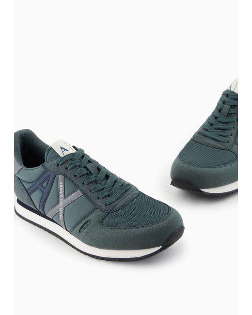 Armani Exchange Blue Sneakers In Eco-suede, Mesh And Nylon for men