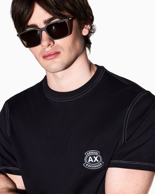 ARMANI EXCHANGE Black Slim Fit Cotton T-Shirt for men