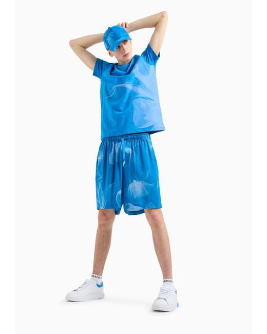 T-shirt Regular Fit In Cotone Con Maxi Stampa Foliage di Armani Exchange in Blue da Uomo
