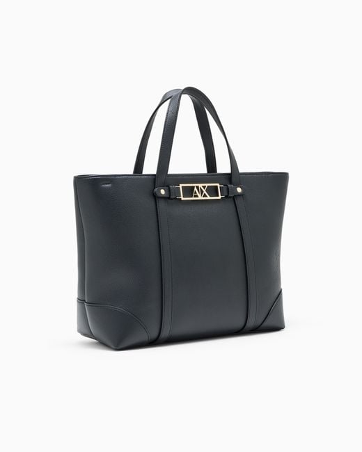 ARMANI EXCHANGE Blue Tote Bag With Dual Handles And A Metal Logo Plaque
