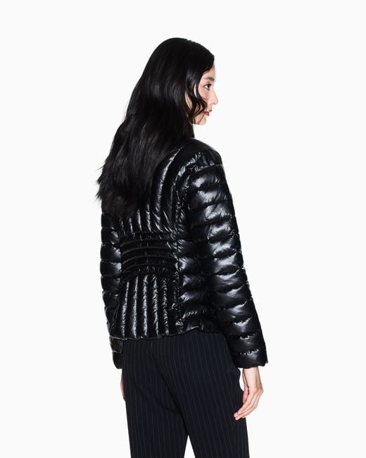 ARMANI EXCHANGE Black Recycled Foil Padded Jacket With Metallic Effect