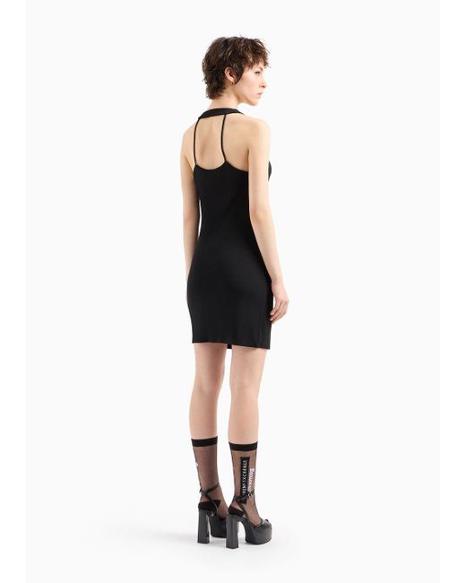 Armani Exchange Black Matte Sleeveless Deep Neckline Jersey Dress