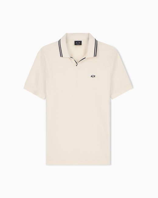 ARMANI EXCHANGE White Regular Fit Polo Shirt Mercerized Cotton Jersey for men