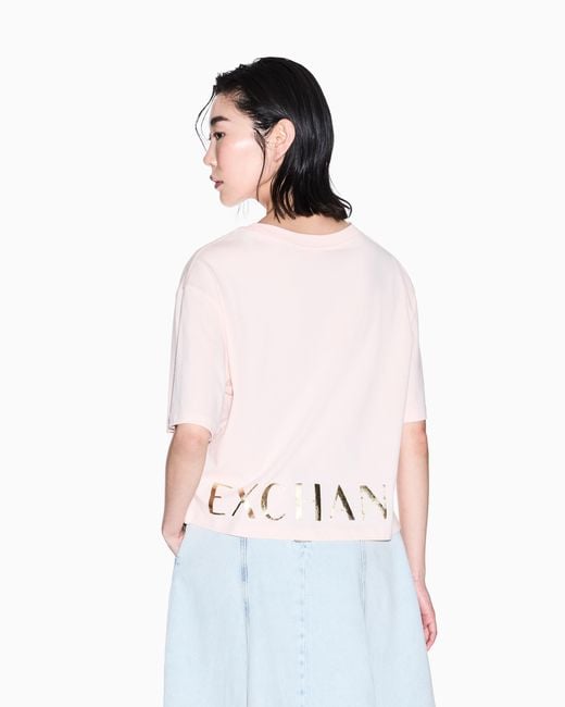 ARMANI EXCHANGE Pink Cropped T-Shirt With Logo Profile