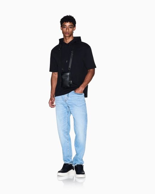 ARMANI EXCHANGE Black Short-Sleeved Sweatshirt With Logo for men