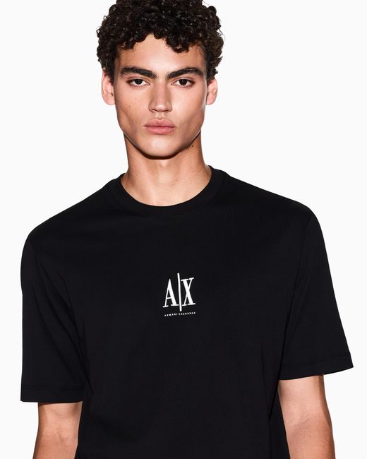 ARMANI EXCHANGE Black Regular Fit Cotton Jersey T-Shirt With A Logo Icon for men