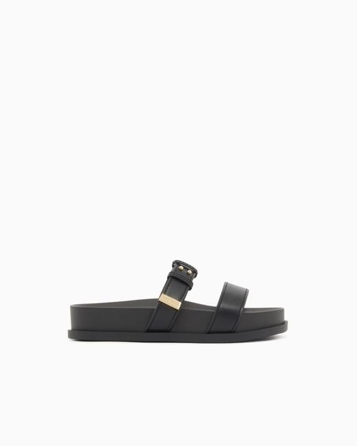 ARMANI EXCHANGE White Two-Strap Slippers With Buckle