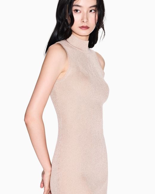 ARMANI EXCHANGE Natural High-Neck Midi Dress