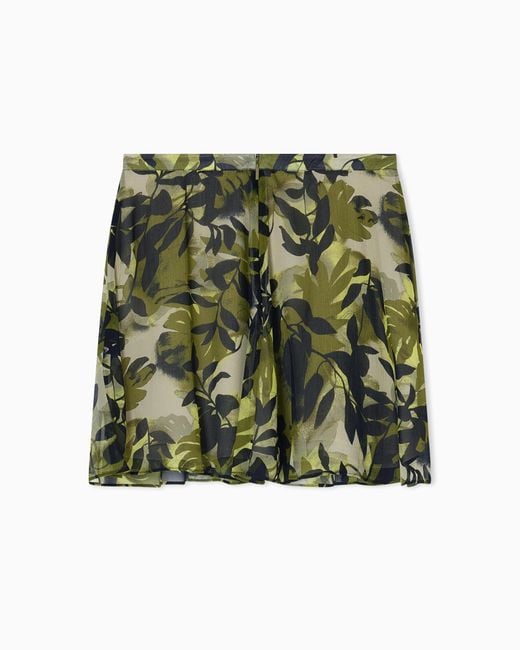 ARMANI EXCHANGE Green Printed Crinkle Viscose Ruffle Mini Skirt