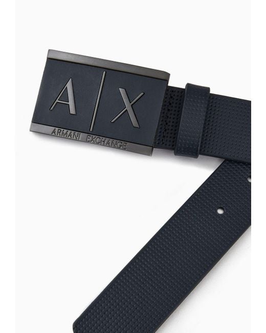 Armani Exchange Blue Logo Buckle Leather Belt for men