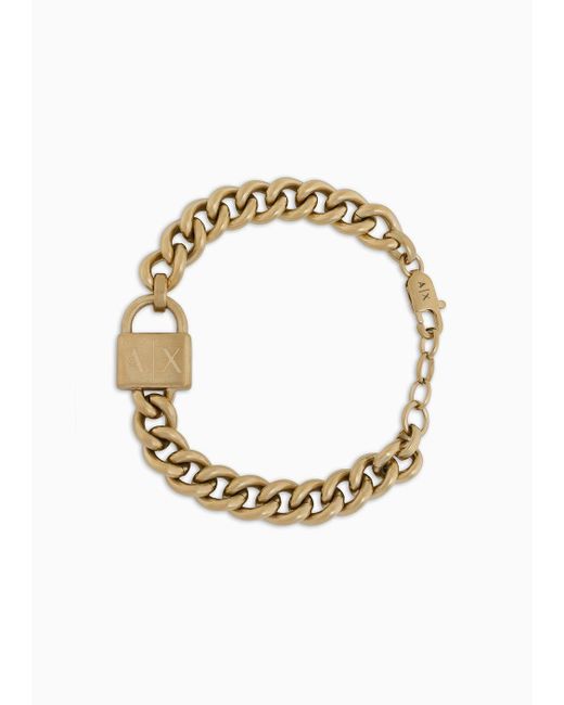 Armani Exchange Metallic Gold-tone Stainless Steel Chain Bracelet for men