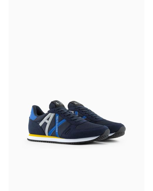 Armani Exchange Sneakers In Eco-suede, Mesh And Nylon in Blue for Men | Lyst