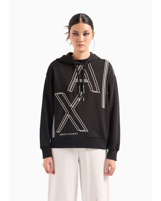 Armani Exchange Black A | X Armani Exchange Ax Outline Logo Print Hoodie Sweatshirt