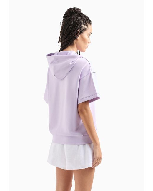 Armani Exchange Pink Short-sleeved Hooded Sweatshirt In Scuba Fabric