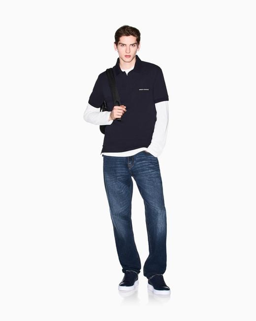 ARMANI EXCHANGE Blue Cotton Polo Shirt for men