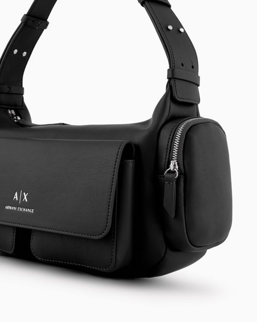 ARMANI EXCHANGE Black Large Shoulder Bag With Side Pockets