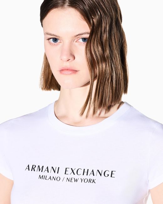 ARMANI EXCHANGE White Slim Fit T-Shirt With Milan New York Print