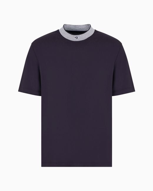 T-Shirt Regular Fit Con Scollo Con Profilo A Righe di ARMANI EXCHANGE in Blue da Uomo