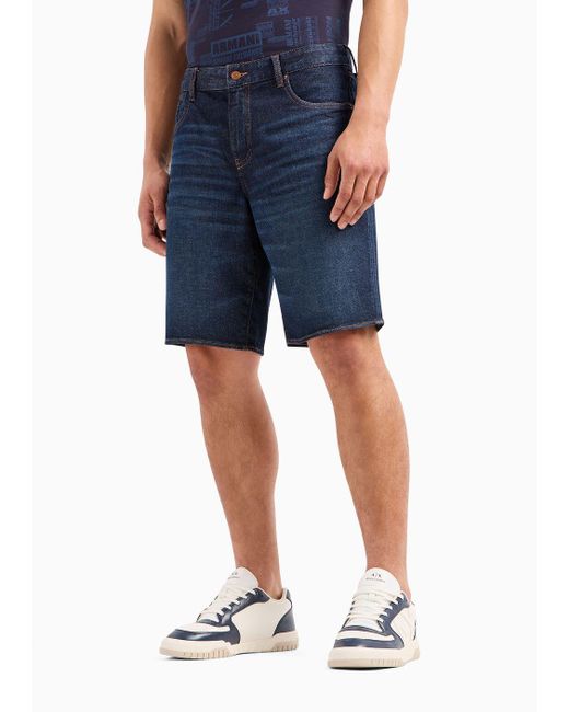 Armani Exchange Blue Slim Fit J65 Stretch Denim Shorts With Turn-up Hem for men